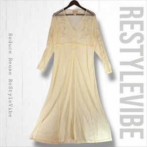 APRIL CORNELL Women’s Size M Robe Kimono Mesh VINTAGE Embroidered Long Sleeve